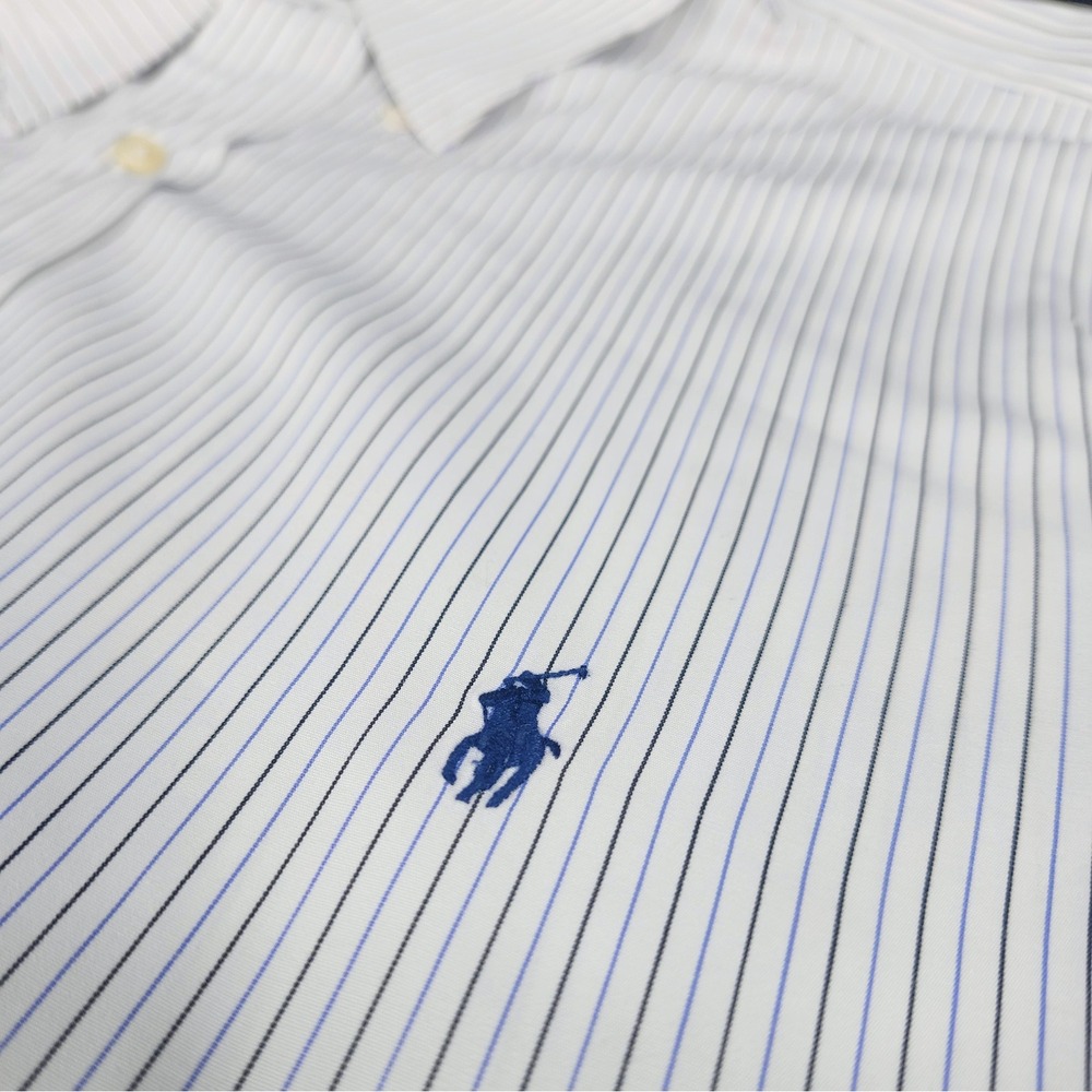 Ralph Lauren Mens Striped Button Down Shirt White Blue 18.5 34-35 Big Tall
